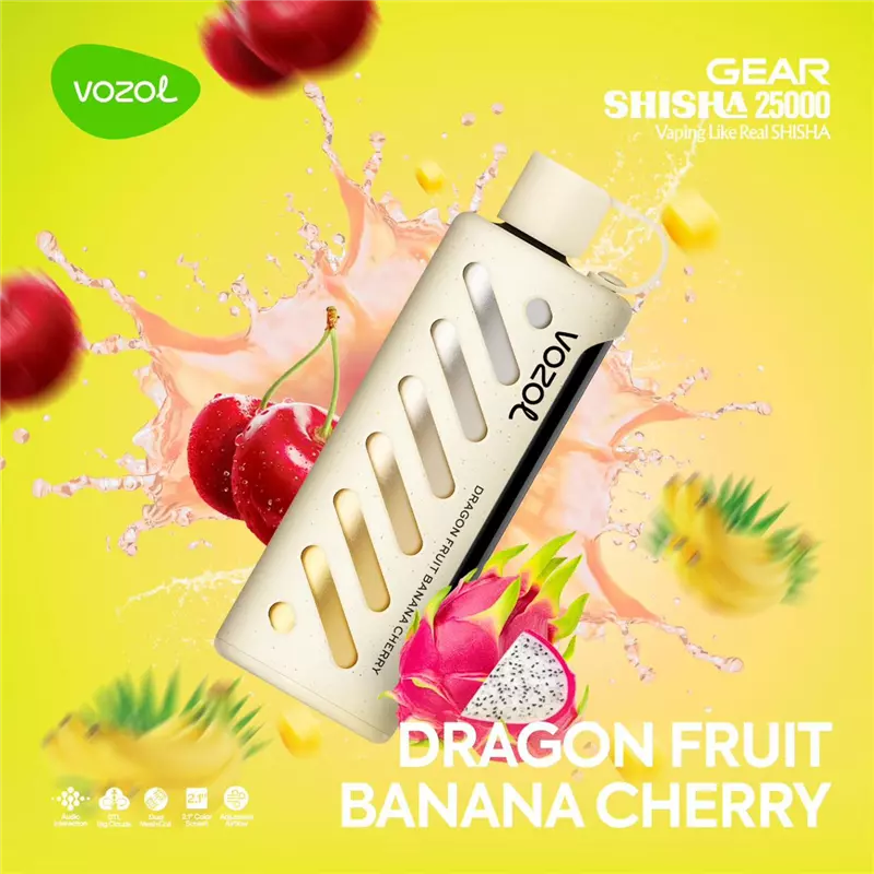 ویپ یکبار مصرف ووزول گیرشیشا دراگون موز البالو VOZOL GEAR SHISHA DRAGON FRUIT BANANA CHERRY 25000