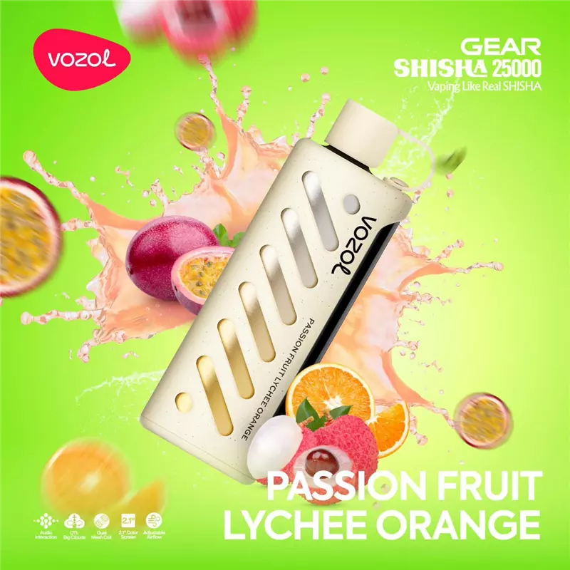 ویپ یکبار مصرف ووزول گیرشیشا پشنفروت لویی چی پرتقال VOZOL GEAR SHISHA PASSION FRUIT LYCHEE ORANG 25000